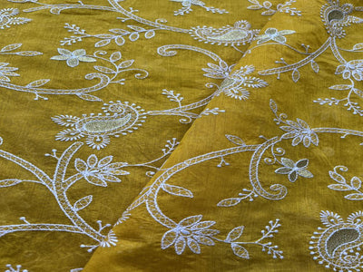 Yellow Floral Chikankari Embroidered Chanderi Fabric  (Wholesale)