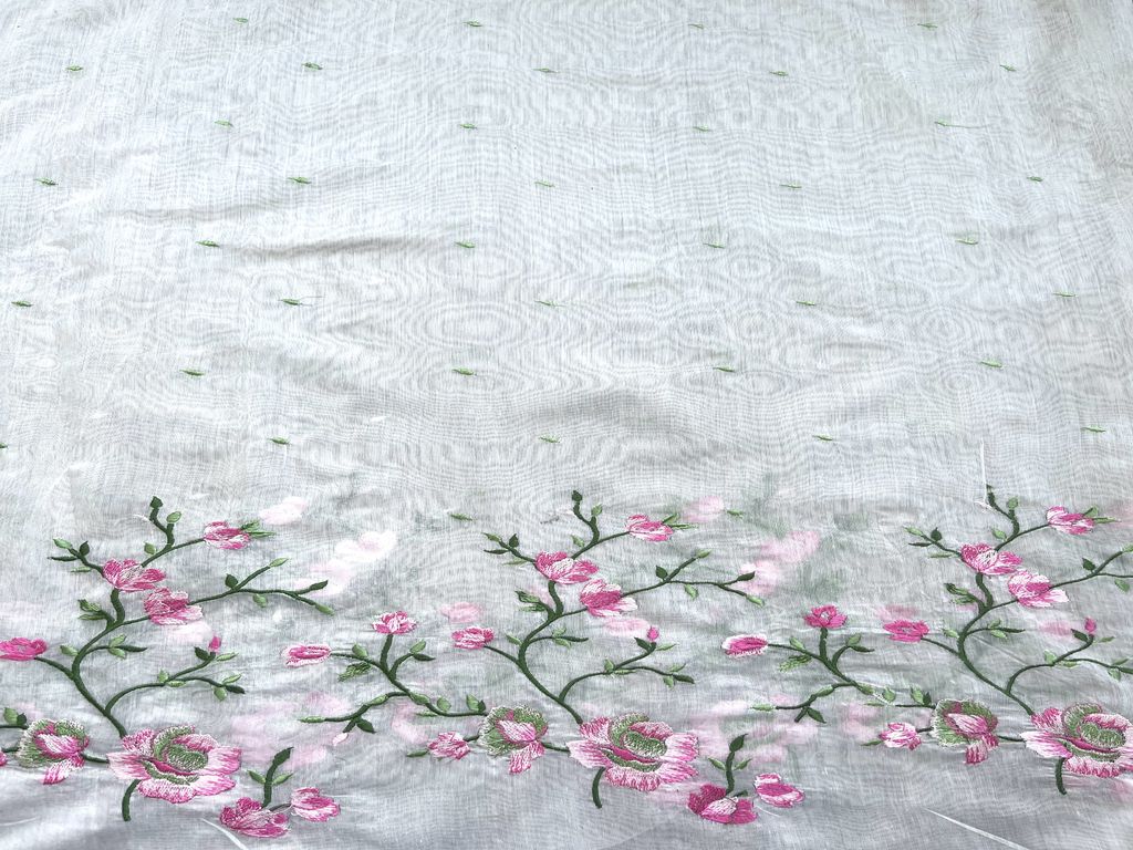 Off White Floral Embroidered Chanderi Fabric (Wholesale)