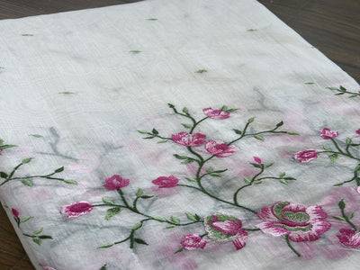 Off White Floral Embroidered Chanderi Fabric (Wholesale)