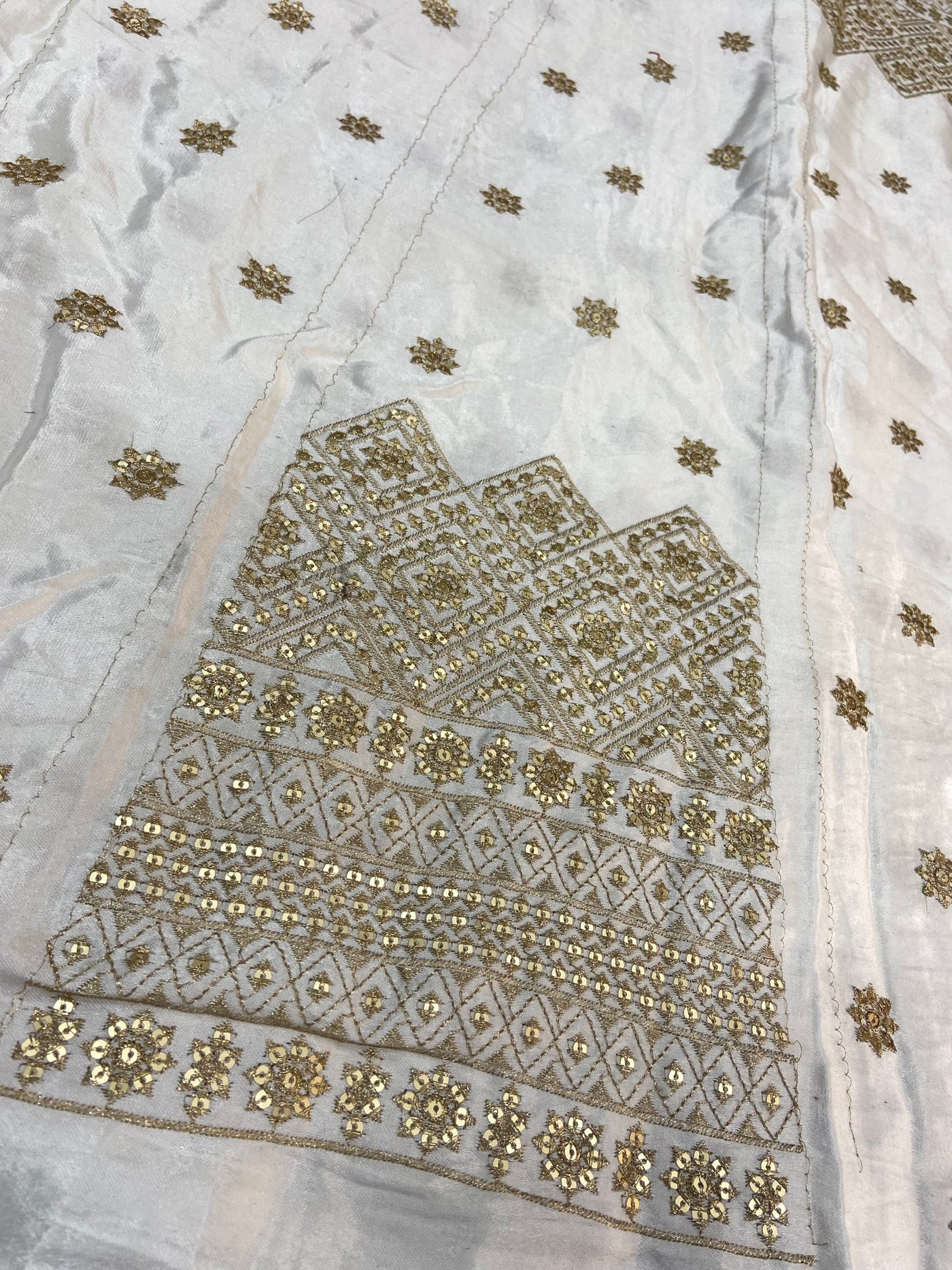 White Traditional Dyeable Embroidered Kali Viscose Gaji Silk Fabric