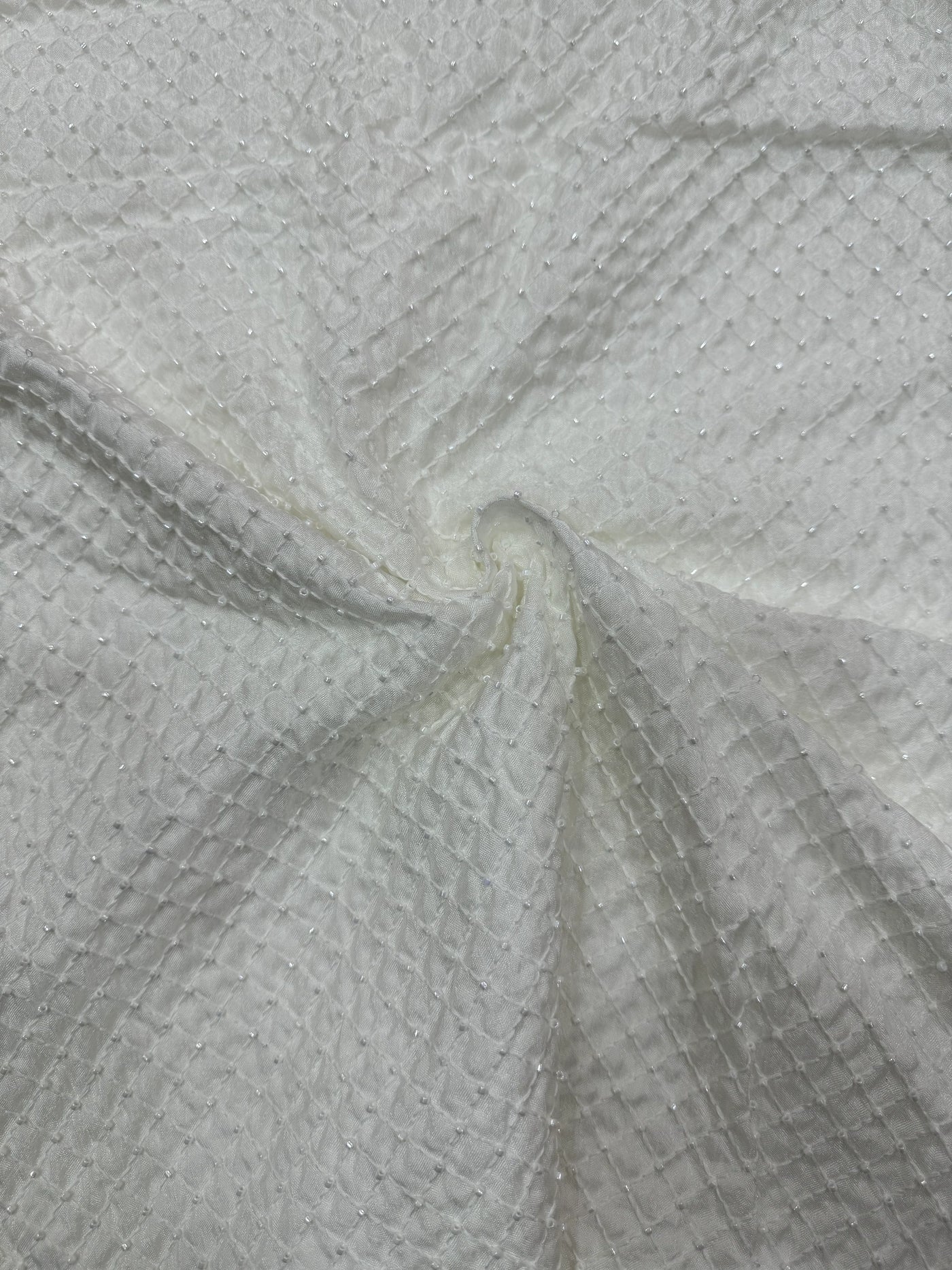 White Dyeable Geomatric Embroidered Viscose Uppada Silk Fabric