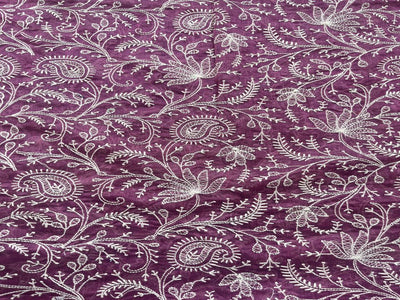 Mauve Purple Floral Lakhnawi Embroidered Chanderi Fabric (wholesale)