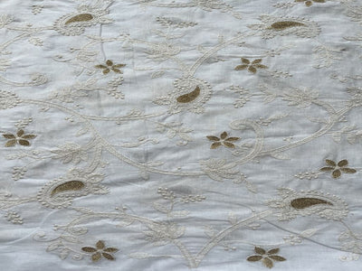 White Traditional Dyeable Chikankari Embroidered Cotton Fabric