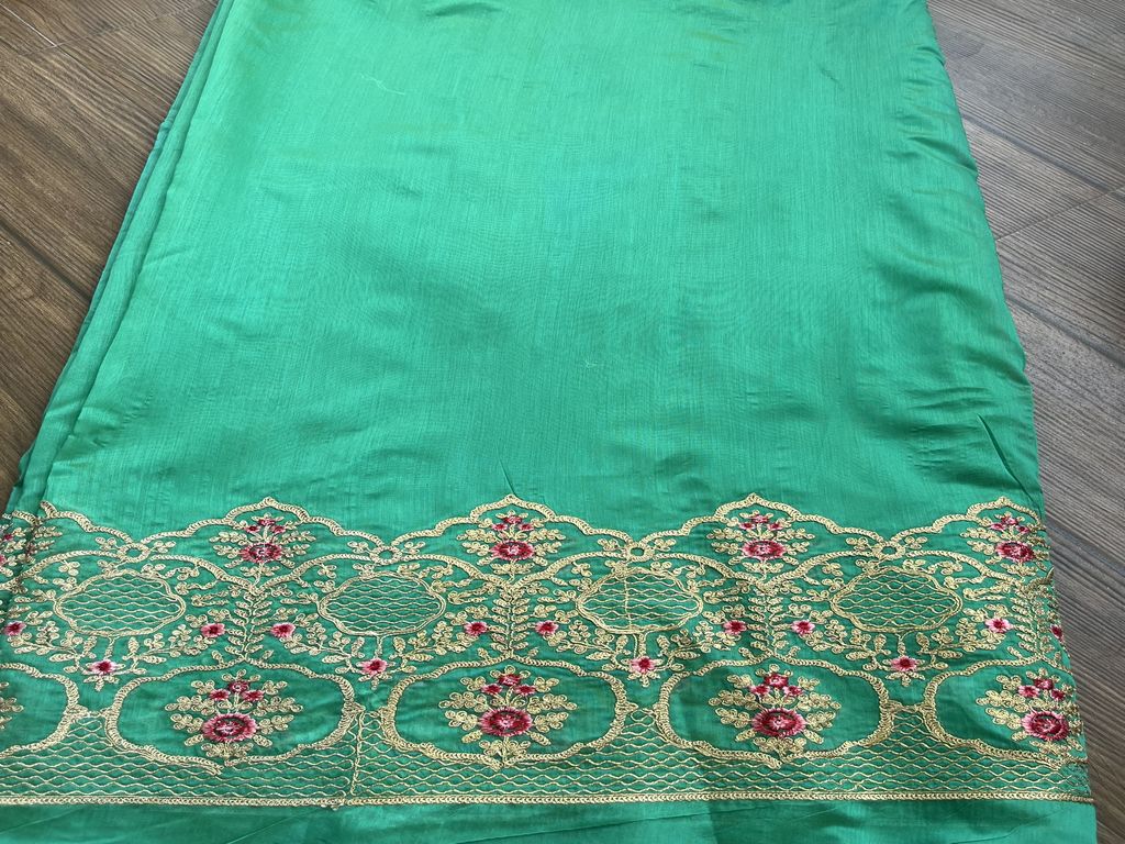 Persian Green Traditional Dori Border Embroidered Chanderi Fabric