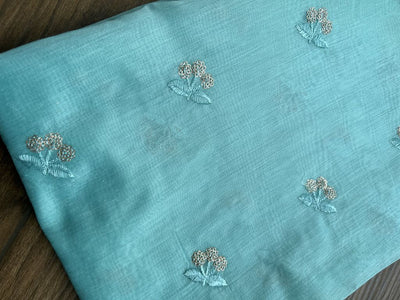 Baby Blue Motifs Sequins Embroidered Chanderi Fabric