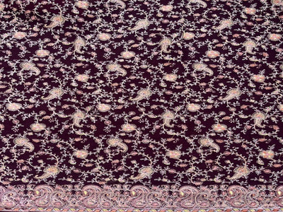 Dark Wine Floral Heavy Embroidered Kashmiri Georgette Fabric