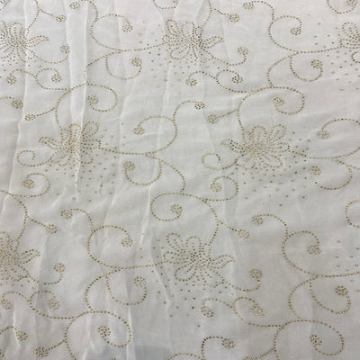 White Semi Mukaish Floral Dyeable Pure Georgette Fabric (Wholesale)