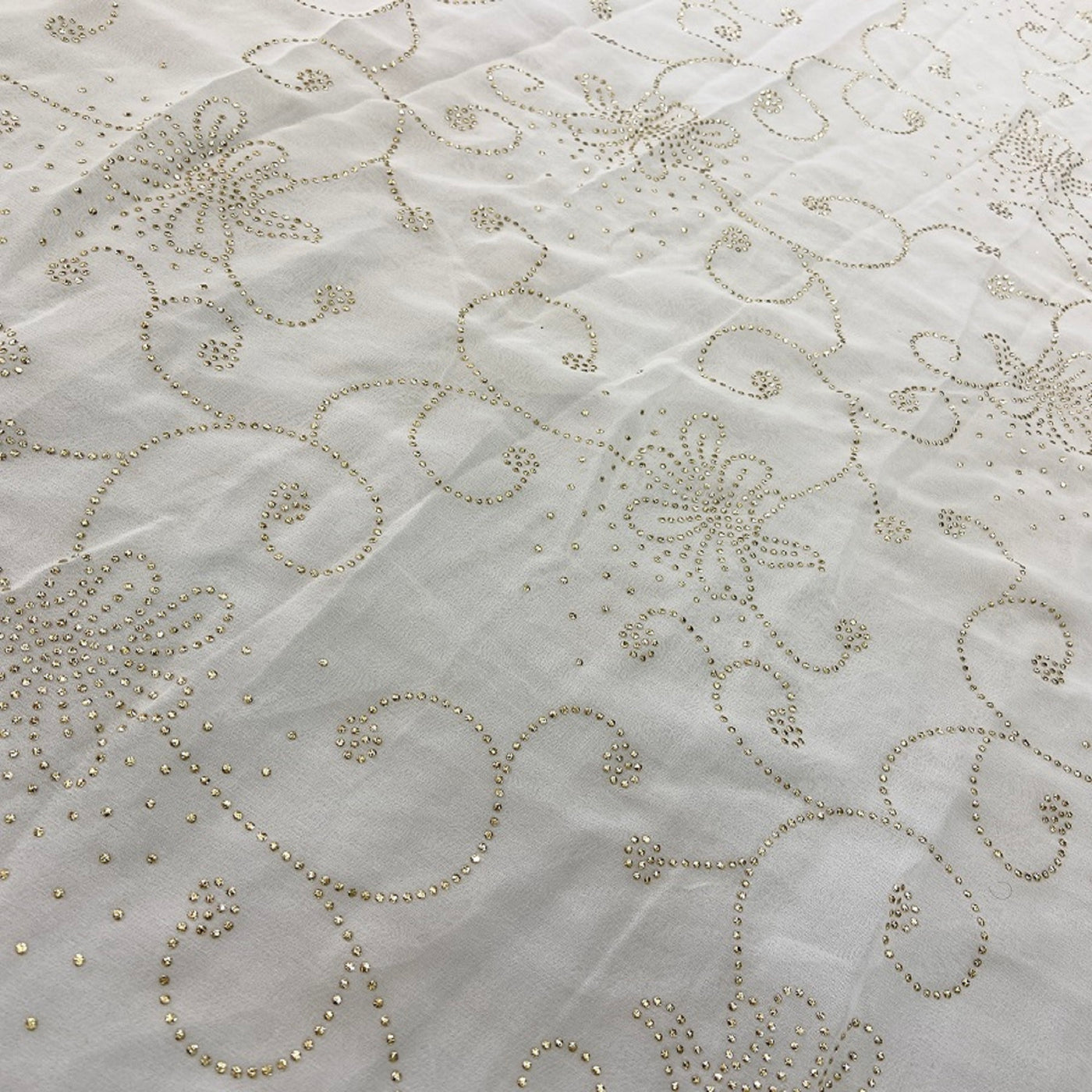 White Semi Mukaish Floral Dyeable Pure Georgette Fabric (Wholesale)