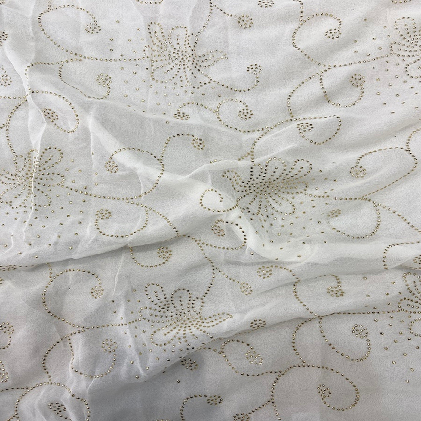 White Semi Mukaish Floral Dyeable Pure Georgette Fabric (Wholesale)