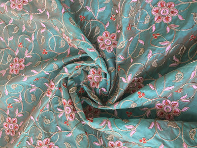 Multicolor Floral Dori Thread Embroidered Chanderi Silk Fabric (Wholesale)