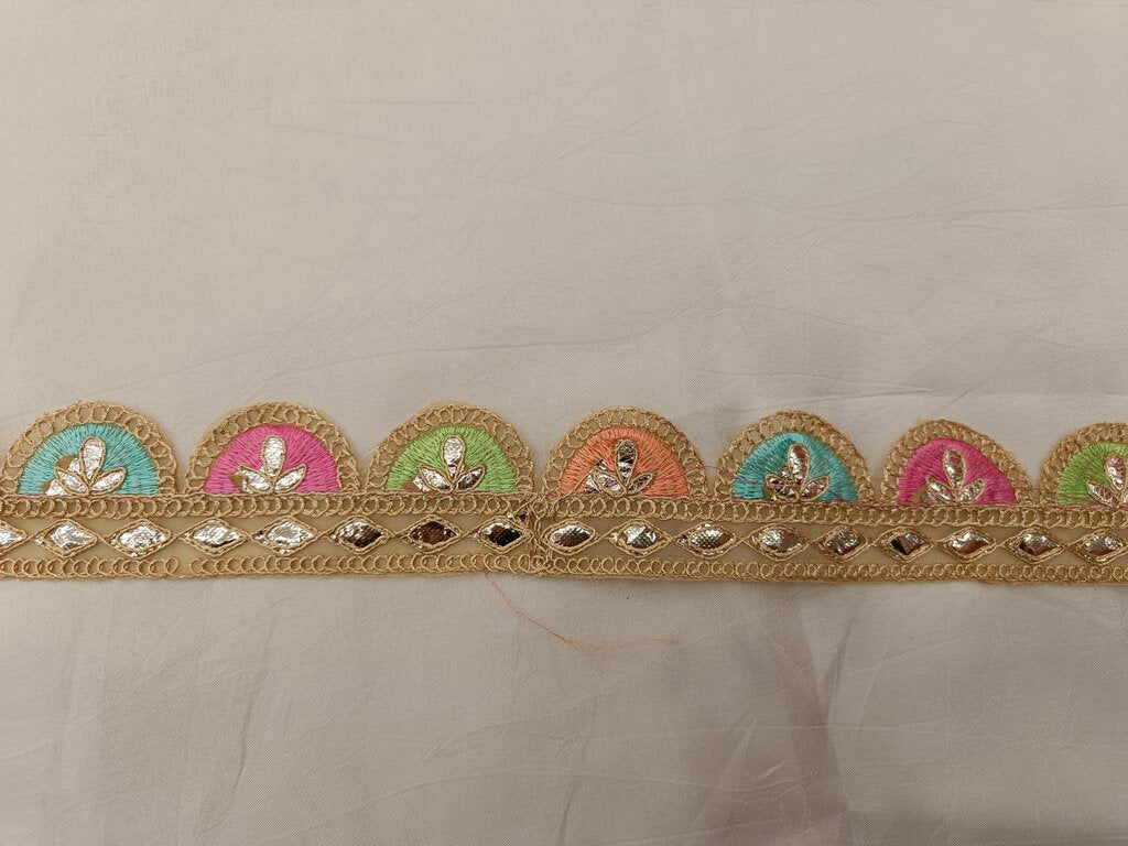 Multicolor Resham And Gota Chord Embroidered Border