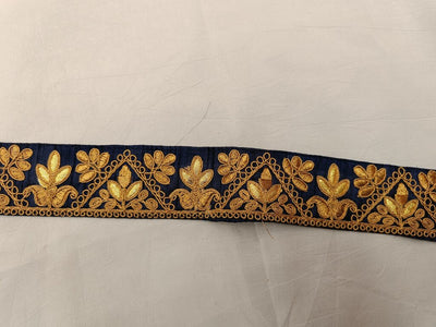 Navy Blue & Golden Gota Zari Chord Embroidered Border