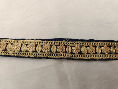 Navy Blue & Golden Zari Sequins Chord Embroidered Border