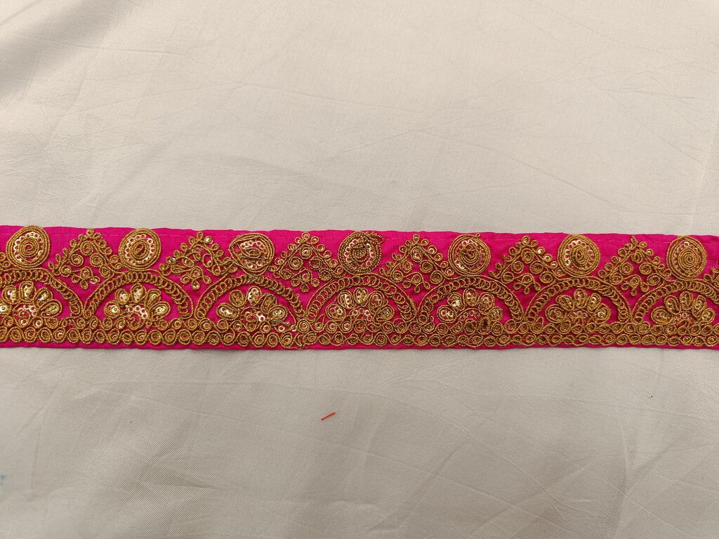 Pink & Golden Chord Sequins Embroidered Border