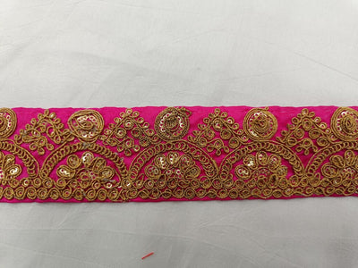 Pink & Golden Chord Sequins Embroidered Border