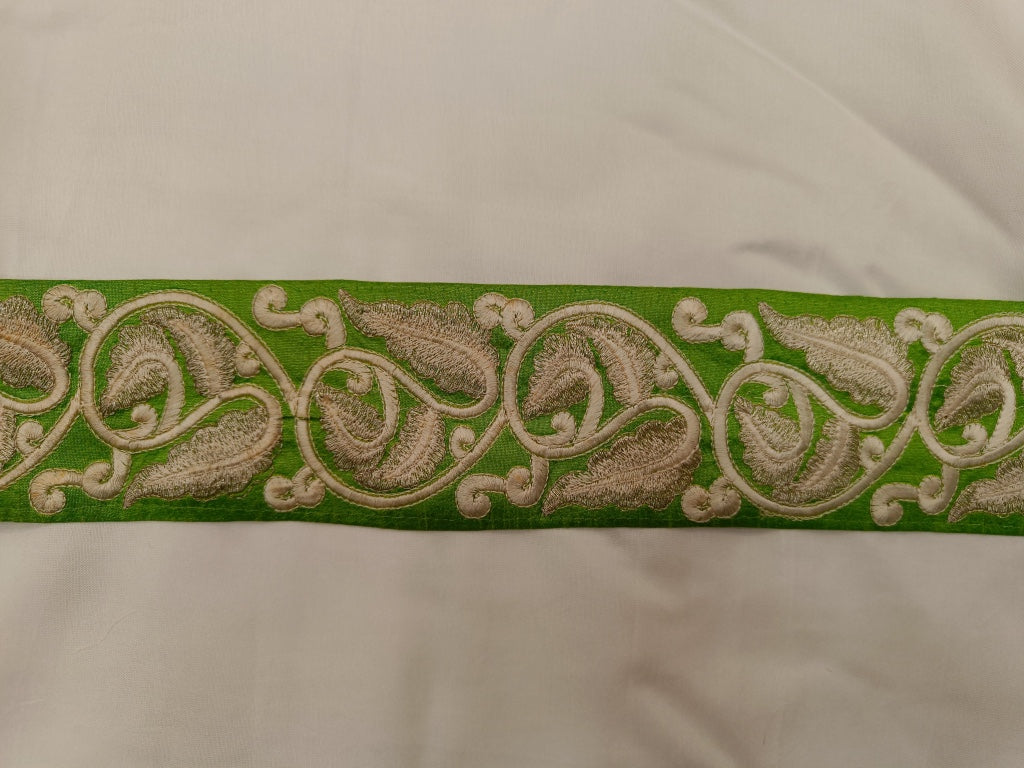 Green & Silver Thread Zari Embroidered Border