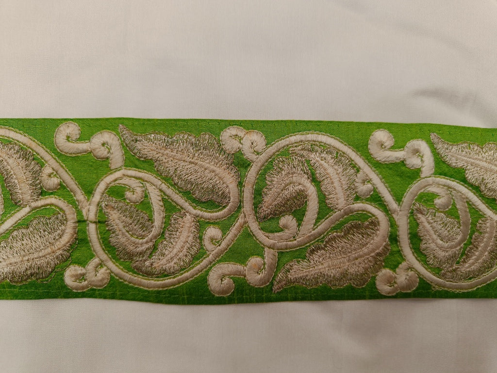 Green & Silver Thread Zari Embroidered Border