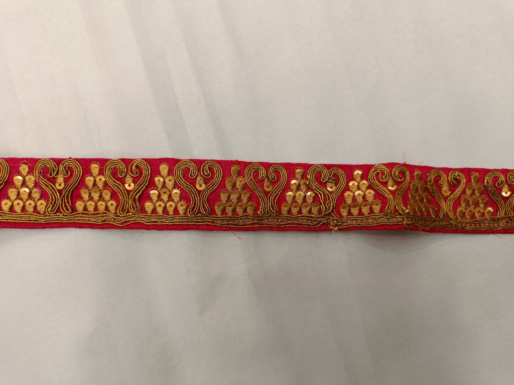 Red & Golden Zari, Sequins & Chord Embroidered Border