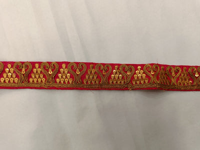 Red & Golden Zari, Sequins & Chord Embroidered Border