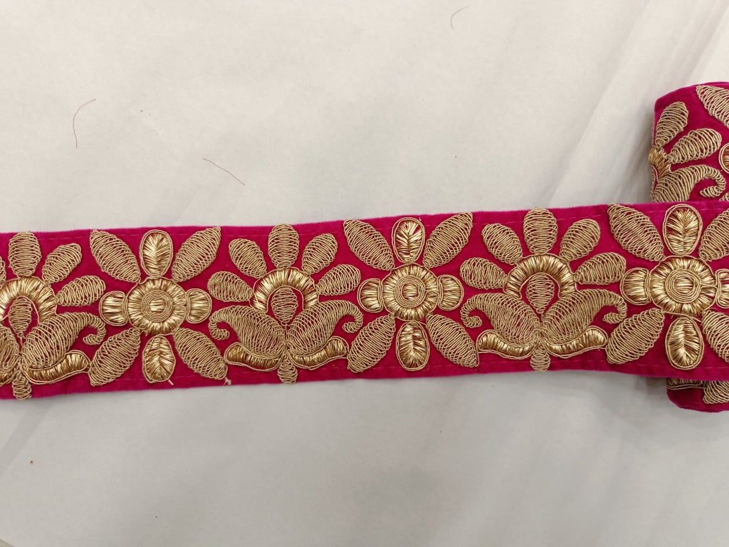 Deep Pink & Golden Sequins, Zari & Chord Embroidered Border