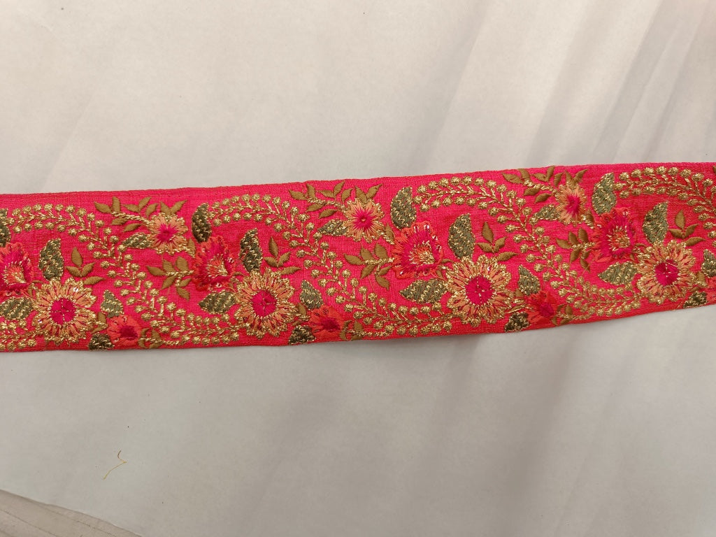 Pink & Golden Thread & Zari Embroidered Border