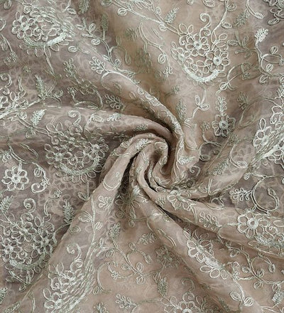 Pitta Work Embroidered Pale Brown Organza