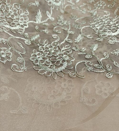 Pitta Work Embroidered Pale Brown Organza