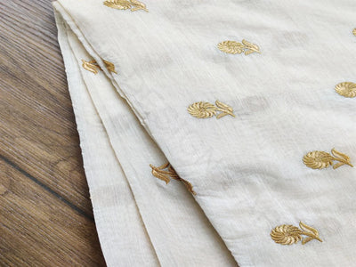 Off White & Golden Motifs Embroidered Chanderi Silk Fabric (Wholesale)