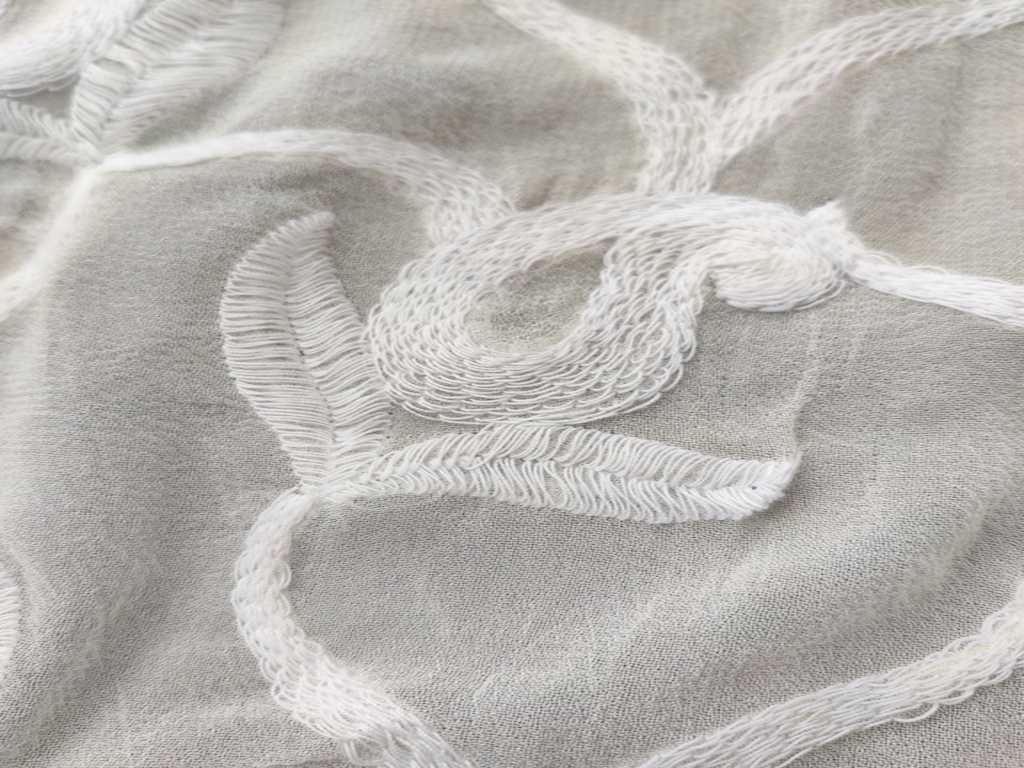 White & Gray Paisleys Dyeable Embroidered Georgette Fabric (Wholesale)