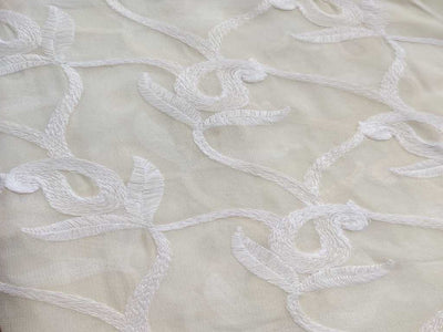 White & Gray Paisleys Dyeable Embroidered Georgette Fabric (Wholesale)