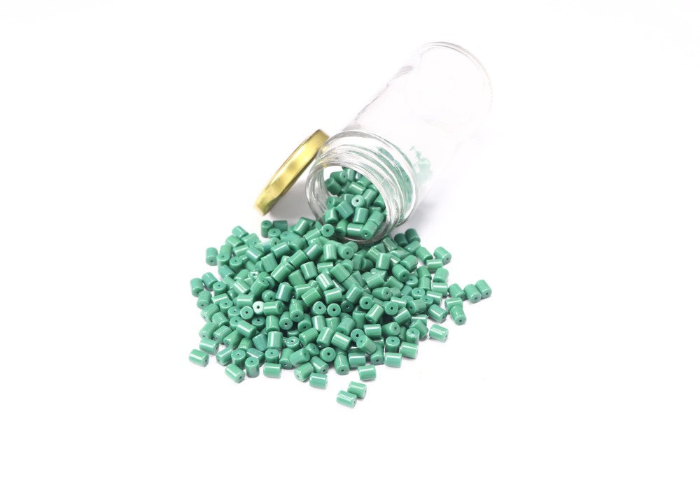 Green Cylindrical Glass Beads