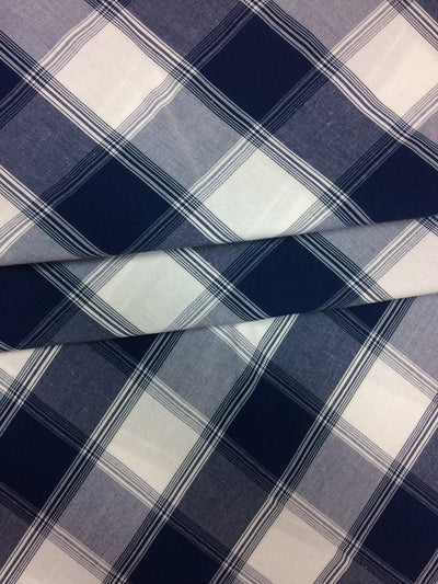 Navy Blue & White Checks Yarn Dyed Cotton Fabric