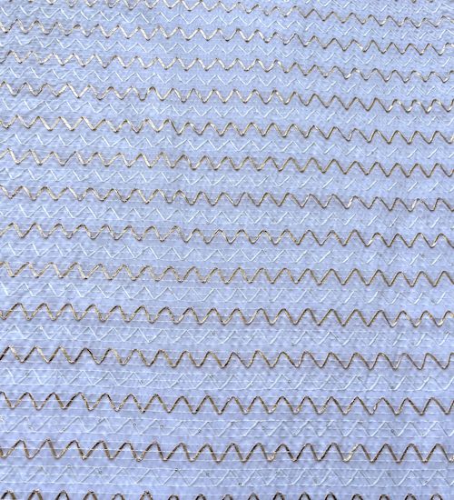 White Chevron Soft Cotton Sequins And Gota Patti Embroidered Fabric