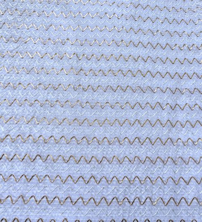 White Chevron Soft Cotton Sequins And Gota Patti Embroidered Fabric