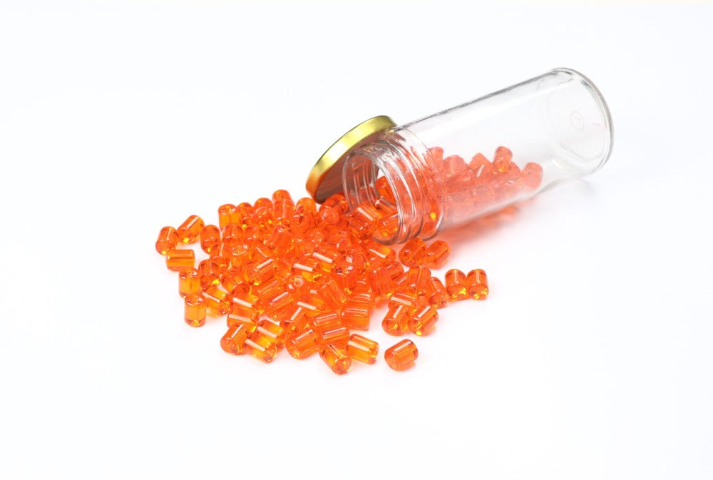 Orange Cylindrical Glass Beads