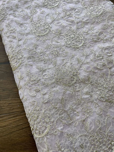 Golden Floral Pitta Embroidered Organza Fabric