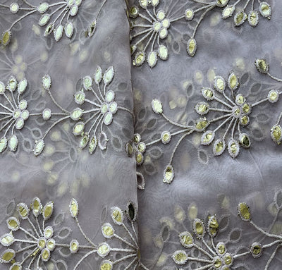 Light Lavender Floral Faux Gota Patti Embroidered Organza Fabric