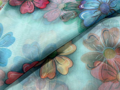 Multicolor Floral Printed Organza Fabric