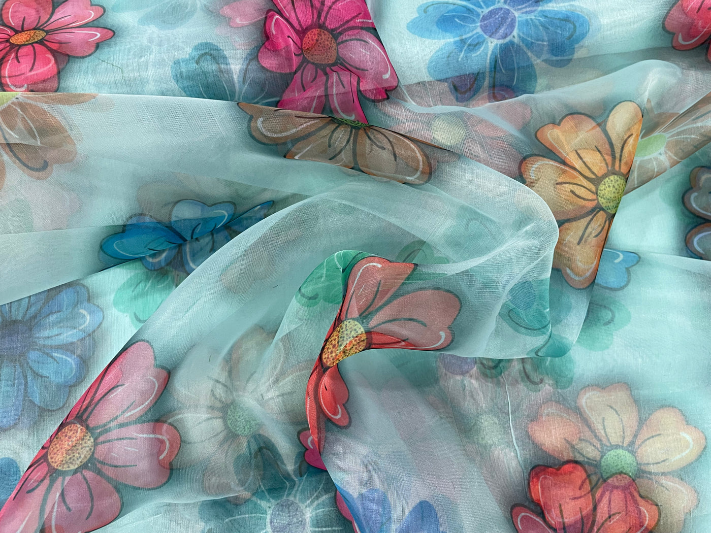 Multicolor Floral Printed Organza Fabric