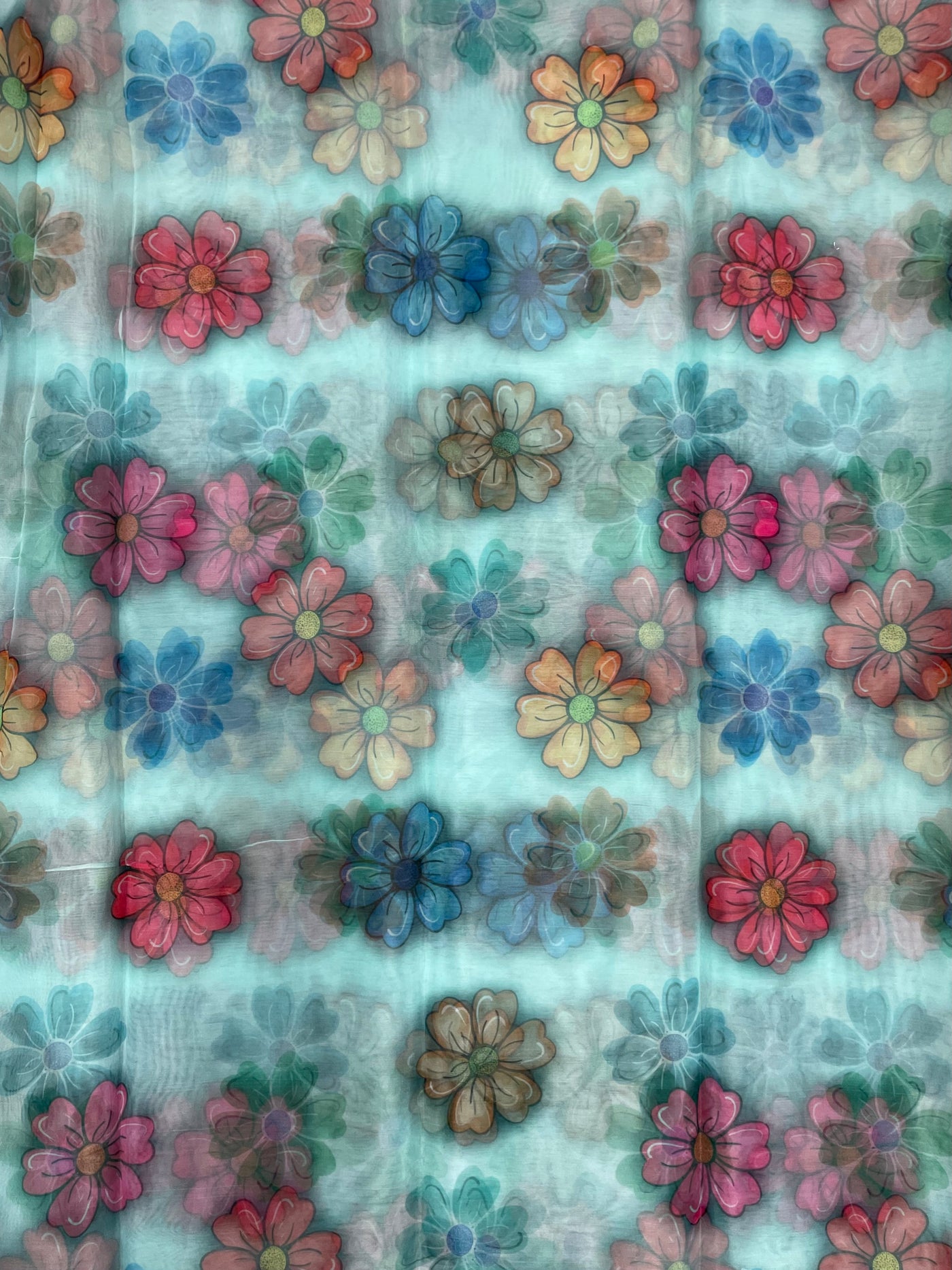 Multicolor Floral Printed Organza Fabric