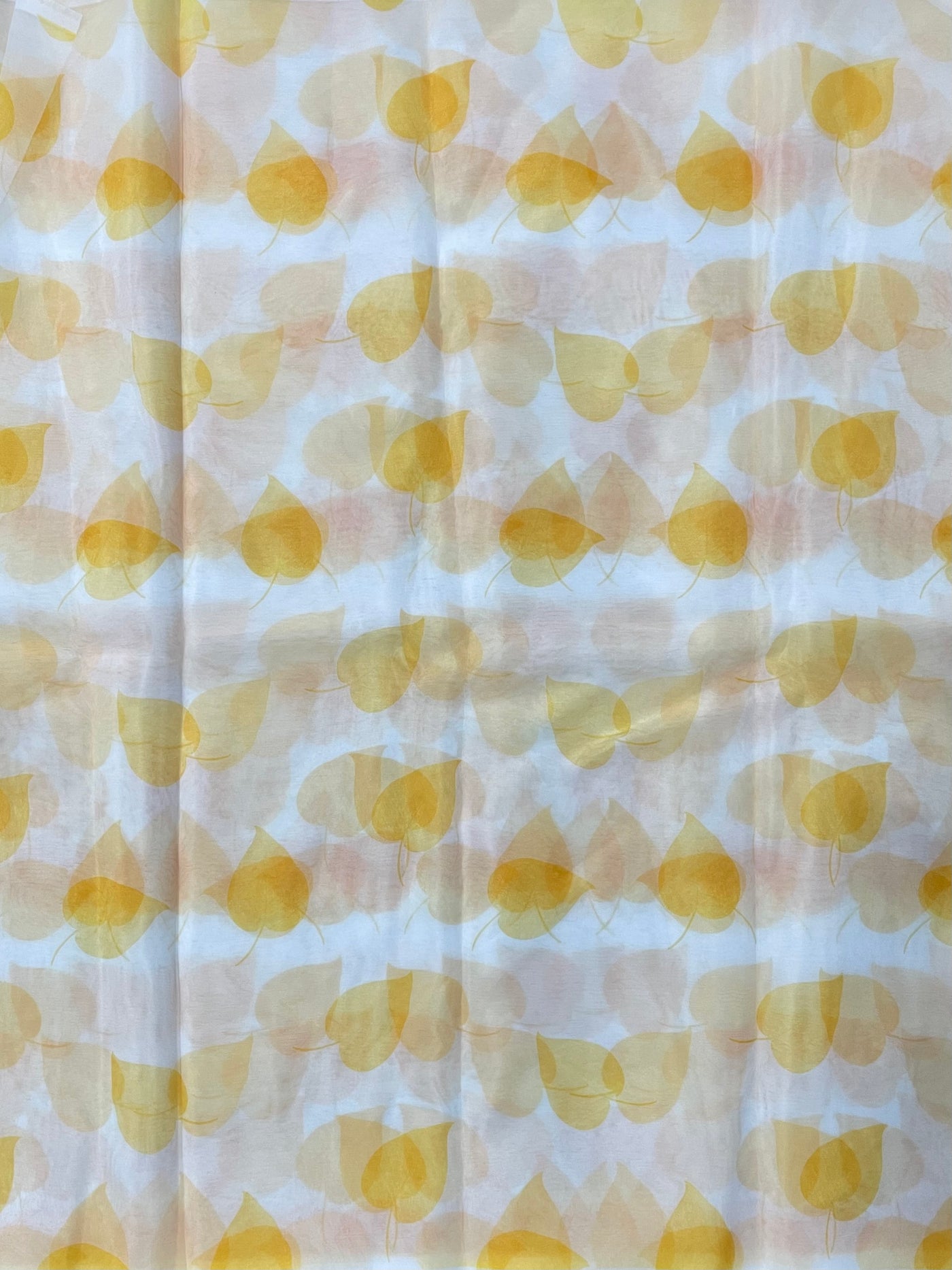 White & Yellow Floral Printed Organza Fabric