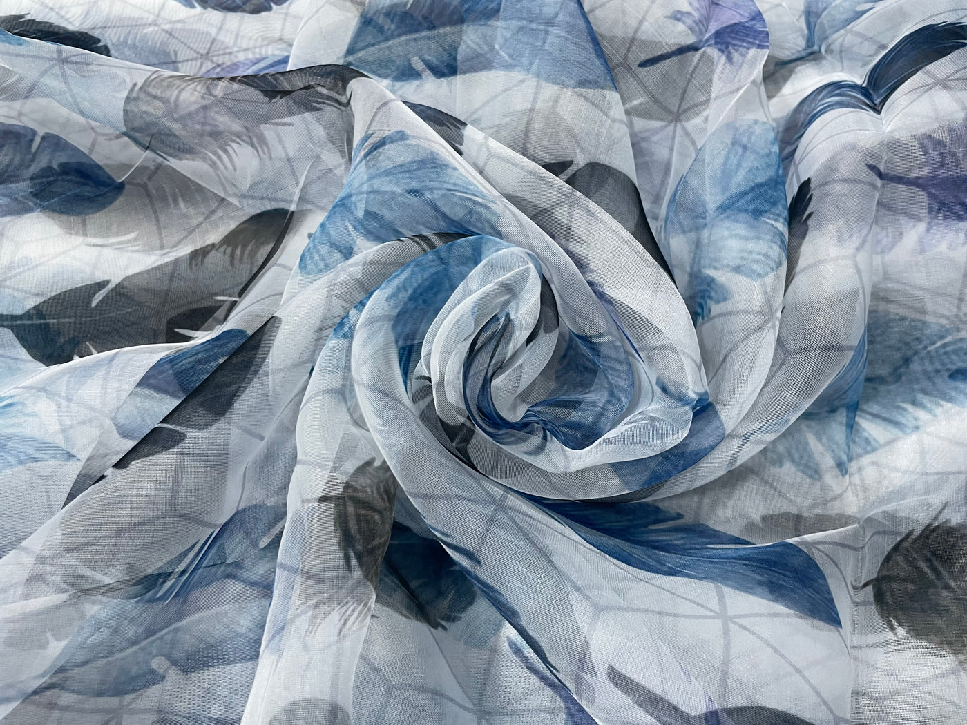 Blue & White Quirky Printed Organza Fabric