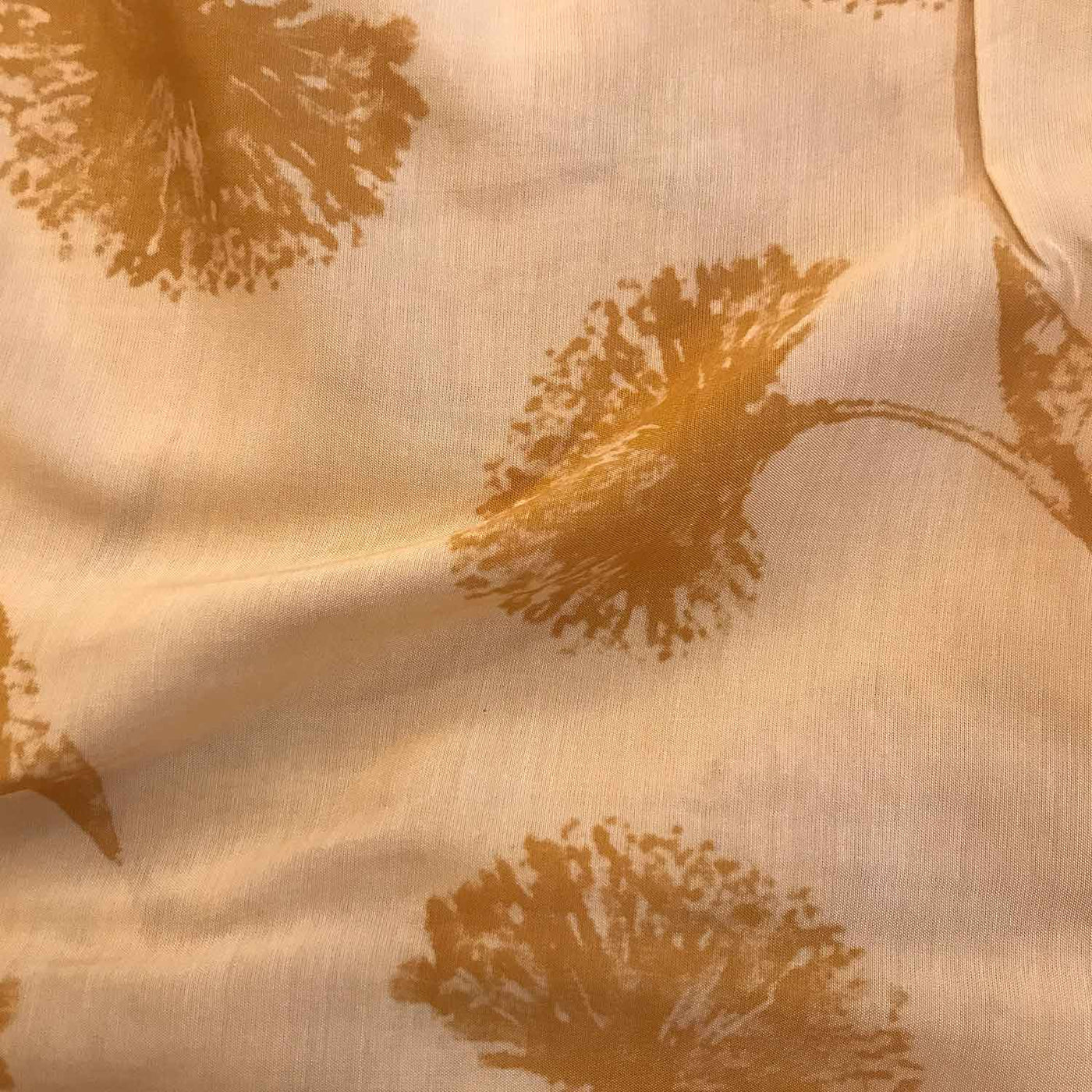 Mustard Yellow Floral Hand Screen Printed Muslin Viscose Fabric