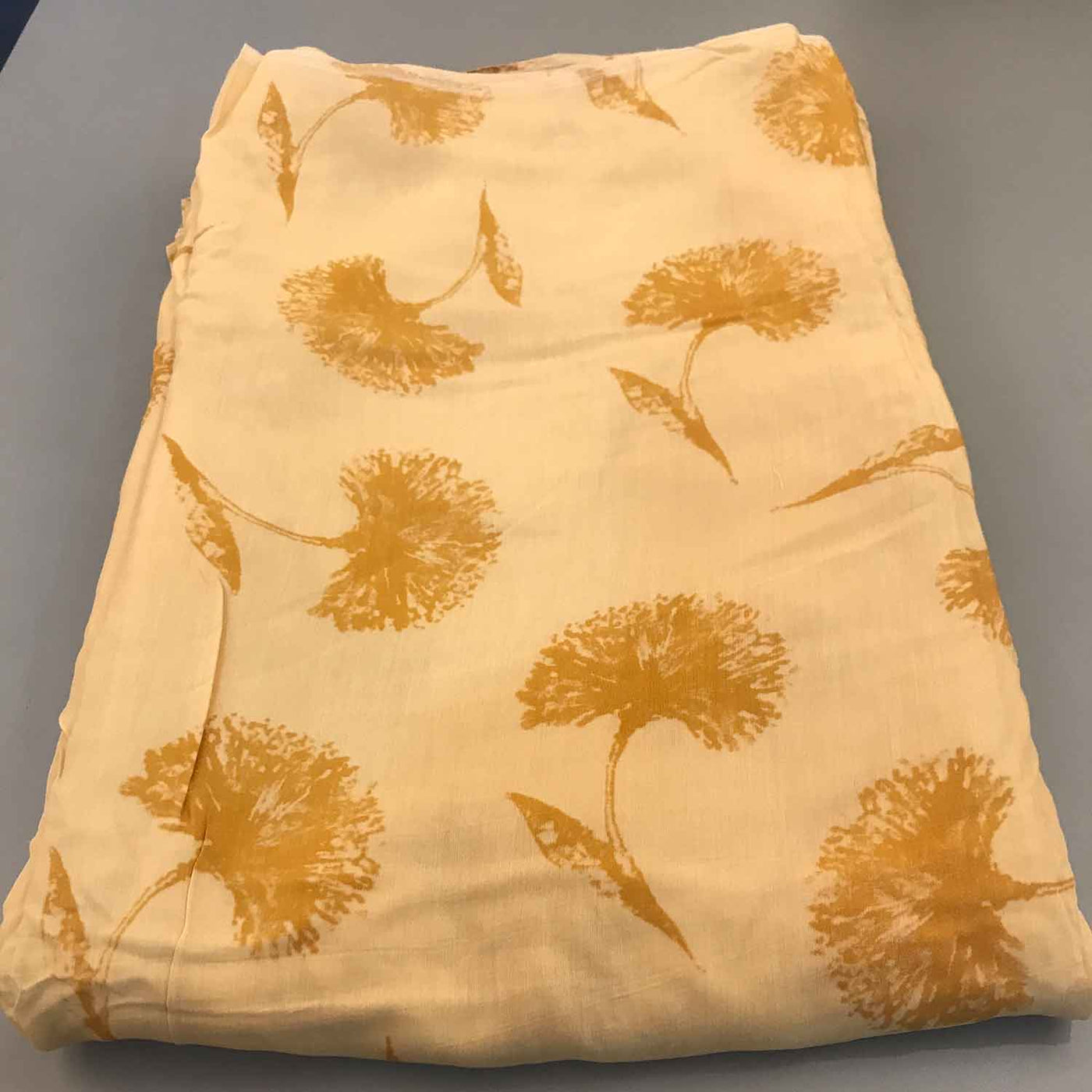 Mustard Yellow Floral Hand Screen Printed Muslin Viscose Fabric