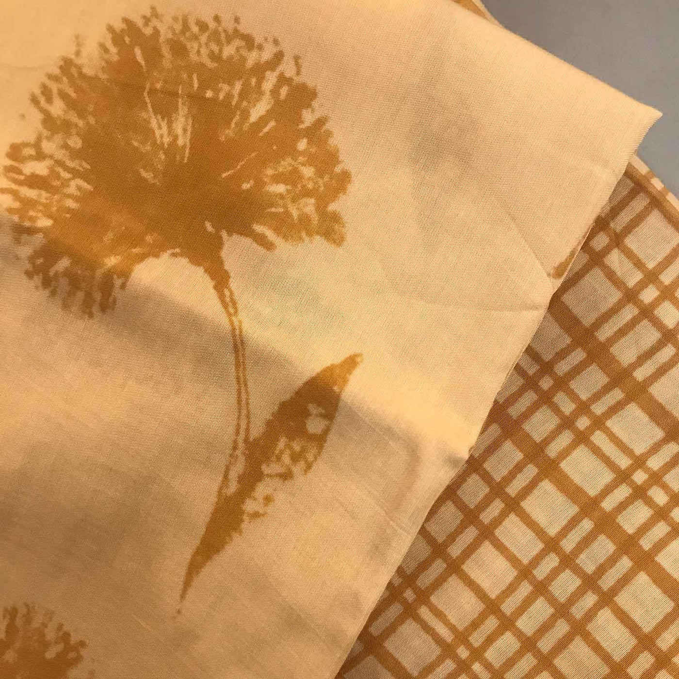 Mustard Yellow Hand Screen Printed Viscose Muslin Silk Fabric Combo