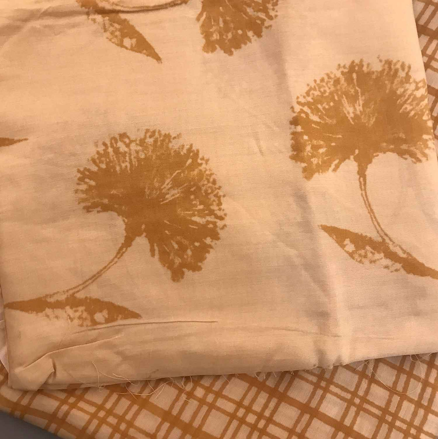 Mustard Yellow Hand Screen Printed Viscose Muslin Silk Fabric Combo