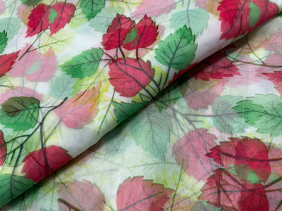 Pink & Green Floral Printed Organza Fabric