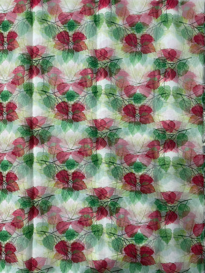 Pink & Green Floral Printed Organza Fabric
