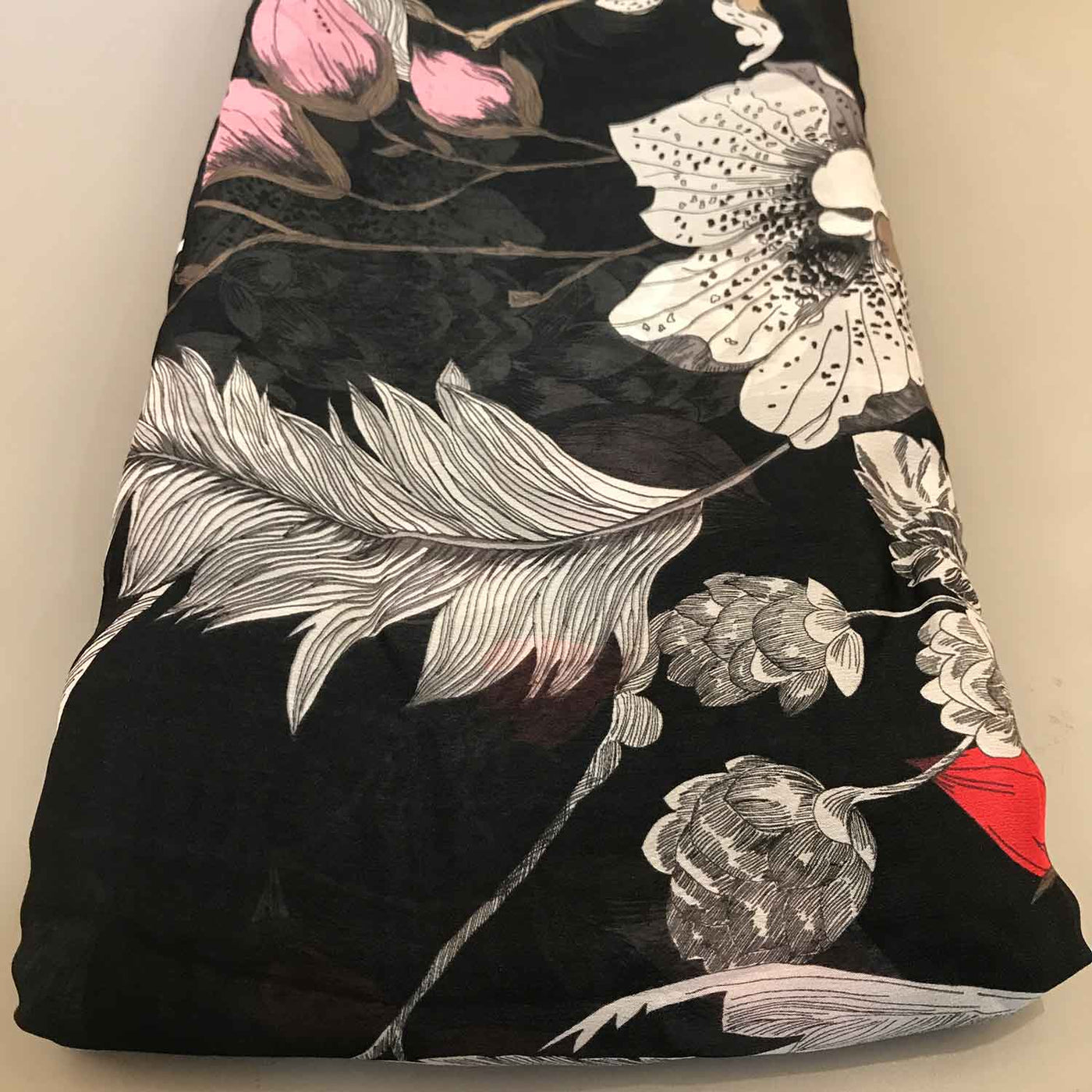 Black Floral Viscose Rayon Chiffon Fabric