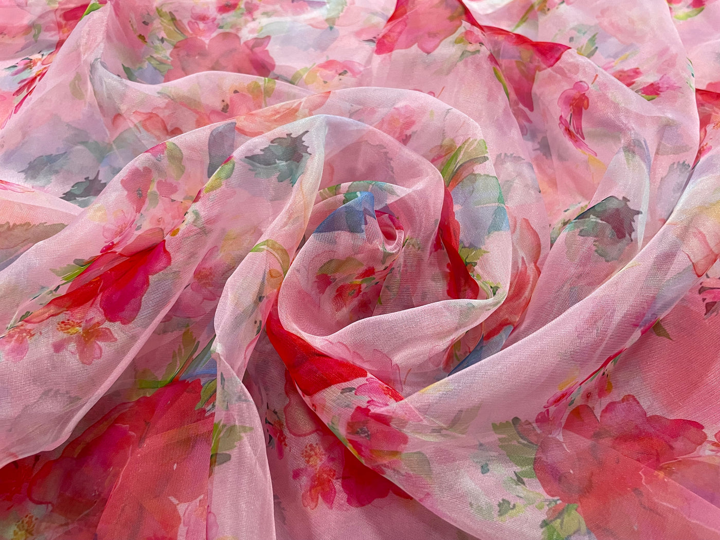 Multicolor Floral Printed Organza Fabric